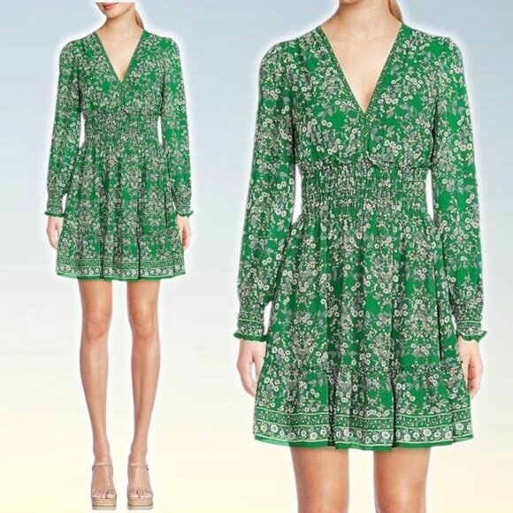 Max Studio Dresses & Skirts - MAX STUDIO Women's Green Floral-Print Smocked Mini Dress Sz Small